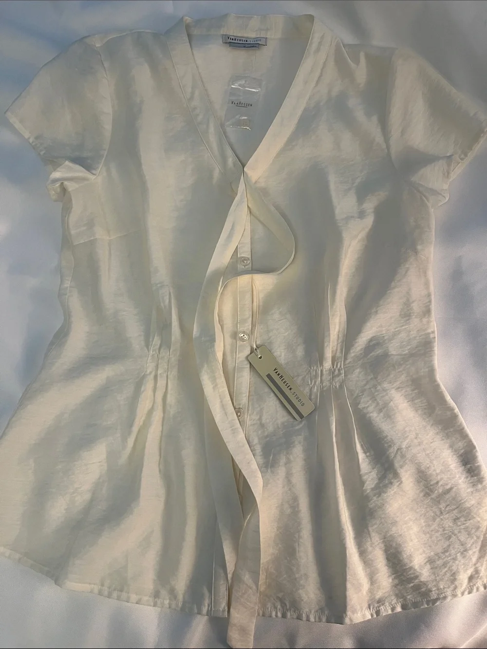 Van Heusen Cream Short-Sleeve Tie-Front Blouse